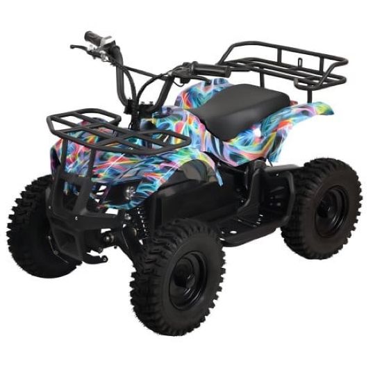 صورة دباب كهربائي 36 فولت بطبعة نارية زرقاء وحمراء بـ 4 عجلات